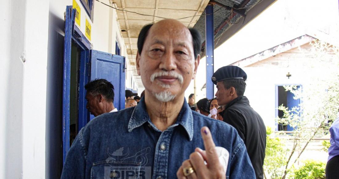 CHIEF MINISTER, NEIPHIU RIO AFTER CASTING HIS VOTE AT TUOPHEMA, KOHIMA ON 19TH APRIL 2024